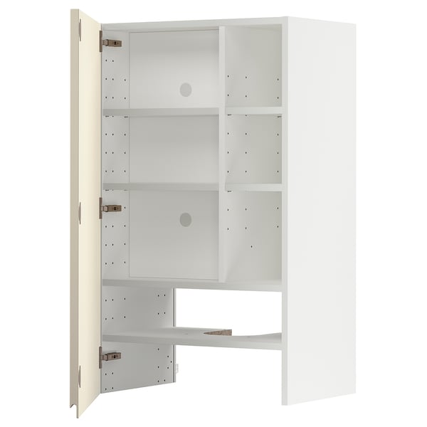 METOD Wall cb f extr hood w shlf/door, white/Voxtorp high-gloss light beige, 60x100 cm