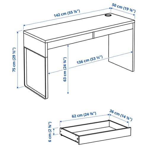 MICKE Desk, black-brown, 142x50 cm