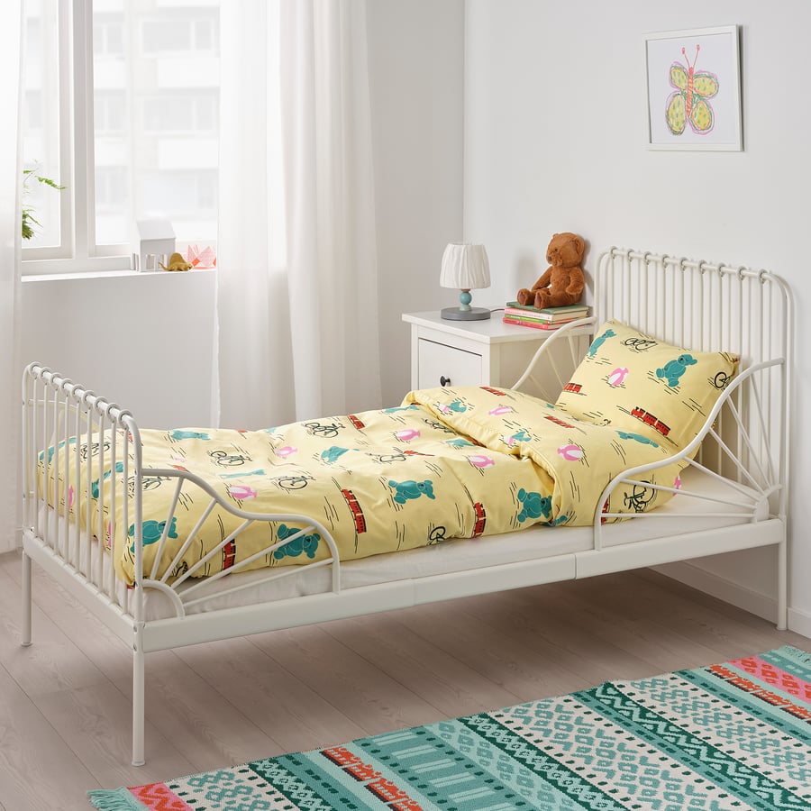 MINNEN Ext bed frame with slatted bed base, white, 80x200 cm IKEA