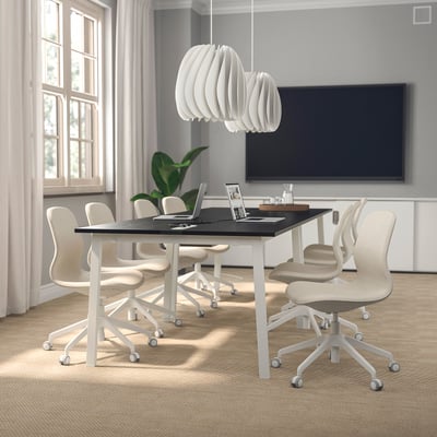 MITTZON Conference table, black stained ash veneer/black white, 140x108x75 cm