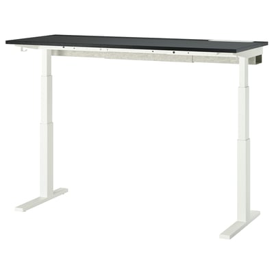 MITTZON Desk sit/stand, electric black stained ash veneer/black white, 160x60 cm