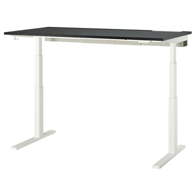 MITTZON desk: sleek black top, adjustable height, white legs, modern design.