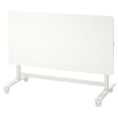 MITTZON Foldable table with castors, white, 140x70 cm