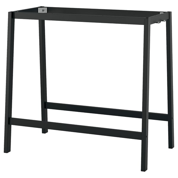 A mitzzon black metal standing desk with rectangular top and straightforward design.