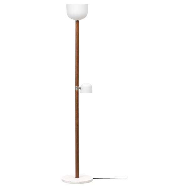 MOSSPLYM Floor uplighter/reading lamp, opal white glass/dark brown oak, 180 cm