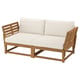 NÄMMARÖ outdoor sofa, light beige cushions, acacia wood, l-shape design, modern style.