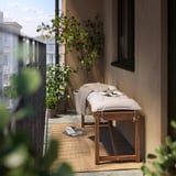 NÄMMARÖ Bench with cushion, light brown stained/Kuddarna light grey-beige, 120 cm