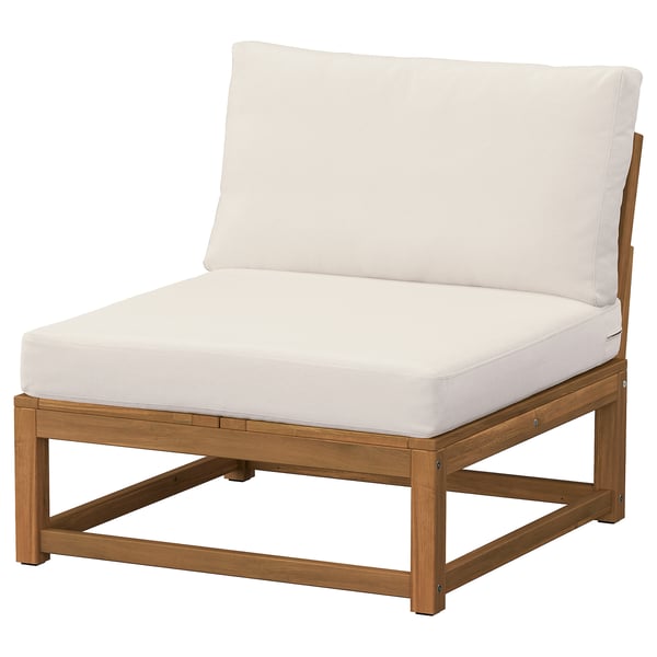 NÄMMARÖ: modern outdoor chair, beige, wood framework, plush cushions, sleek design.