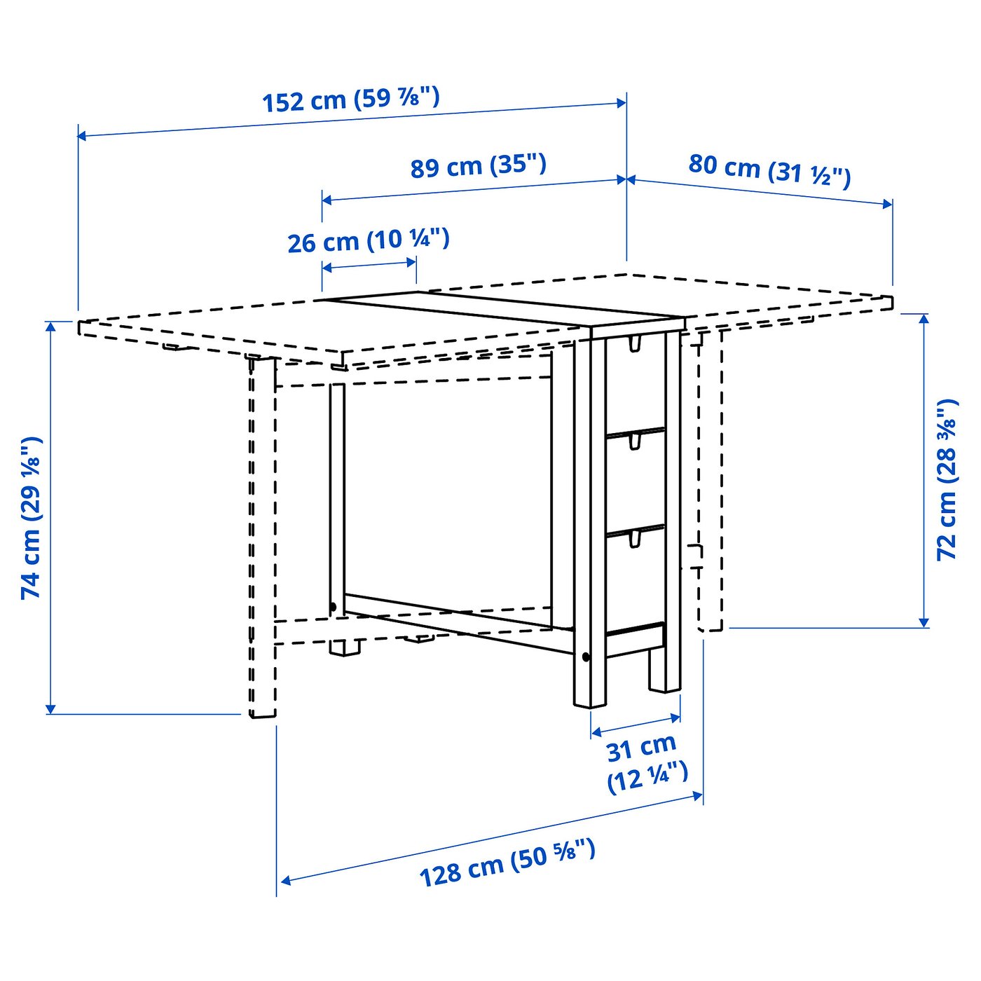 NORDEN طاولة بأرجل تُطوى, بتولا, 26/89/152x80 سم IKEA NORDEN طاولة بأرجل تُطوى, بتولا, 26/89/152x80 سم IKEA