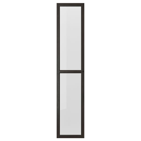 OXBERG Glass door, dark brown oak effect, 40x192 cm