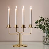 PÄRLBAND Candelabra, gold-colour, 22 cm