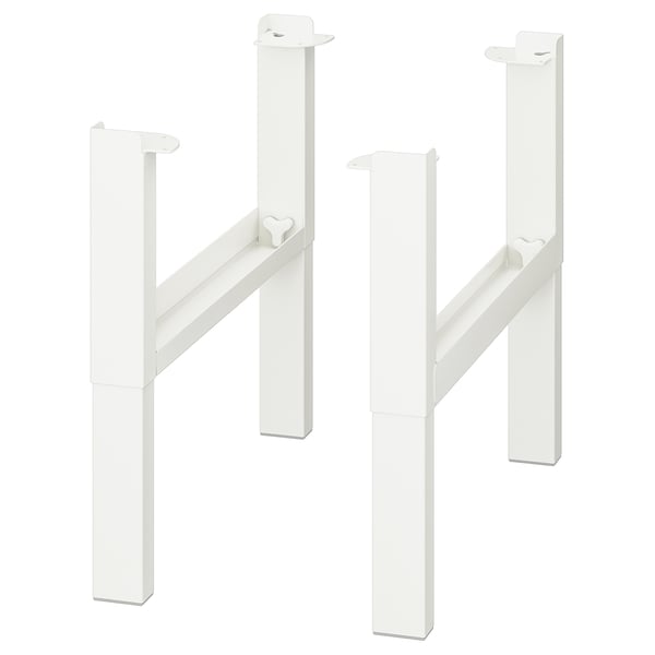 Two pairs of white PÅHL desk legs, vertically aligned, adjustable, and metallic with a powder-coated finish.