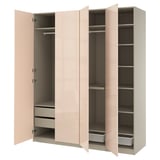 PAX / FARDAL Wardrobe combination, grey-beige/high-gloss light orange, 200x60x236 cm