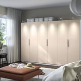PAX / FARDAL Wardrobe combination, white/high-gloss light orange, 300x60x201 cm