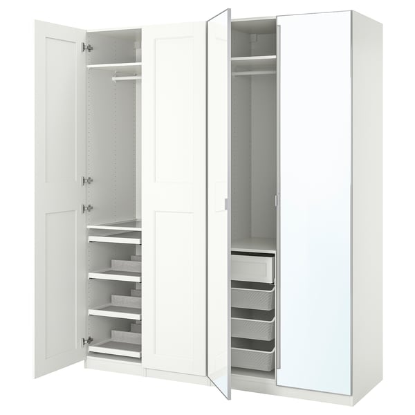 PAX / GRIMO/ÅHEIM Wardrobe combination, white/white mirror glass, 200x60x236 cm