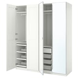 PAX / GRIMO/ÅHEIM Wardrobe combination, white/white mirror glass, 200x60x236 cm