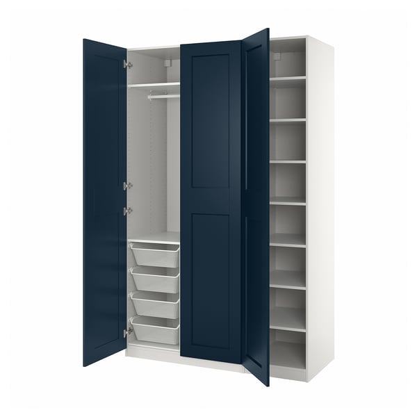 PAX / GRIMO Wardrobe combination, white/dark blue, 150x60x236 cm