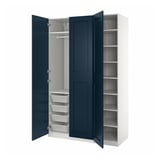 PAX / GRIMO Wardrobe combination, white/dark blue, 150x60x236 cm