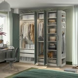PAX / GRIMO Wardrobe combination, white grey-green/white, 220x60x236 cm