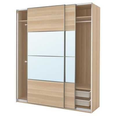 PAX / MEHAMN/AULI Wardrobe combination, white stained oak effect double sided/white stained oak effect mirror glass, 200x66x236 cm