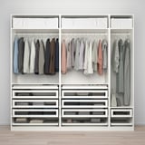 PAX / TYSSEDAL Wardrobe combination, white/white glass, 250x60x236 cm