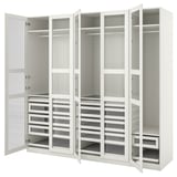 PAX / TYSSEDAL Wardrobe combination, white/white glass, 250x60x236 cm