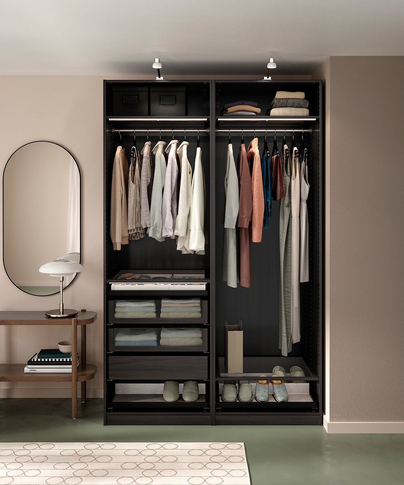 PAX تشكيلة دولاب ملابس. أسودبني IKEA PAX تشكيلة دولاب ملابس. أسودبني IKEA