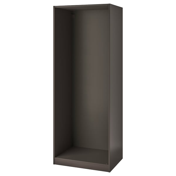An open PAX wardrobe frame in dark grey with a smooth finish.
