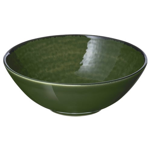 Green PELARKAKTUS bowl, glossy, round shape, forest colour, stoneware material.
