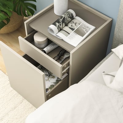PLÖJKER Bedside table, grey-beige, 41x41x50 cm