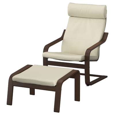 POÄNG Armchair and footstool, brown/Glose eggshell