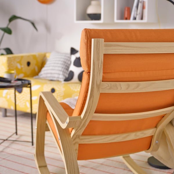 POÄNG Rocking-chair, white stained oak veneer/Knisa bright orange