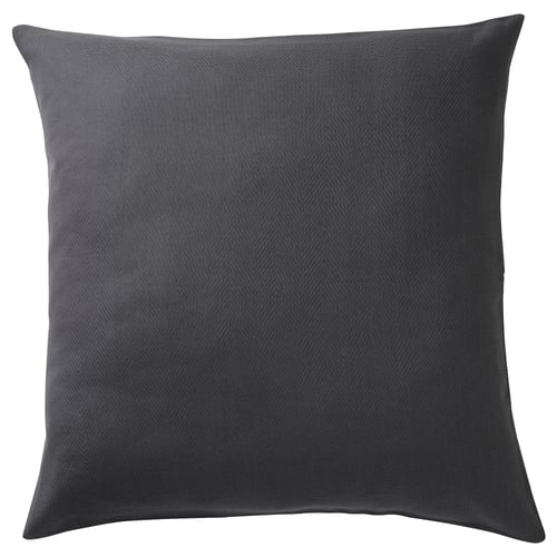 PRAKTSALVIA: anthracite herringbone cotton throw pillow. Soft, square, textured design.