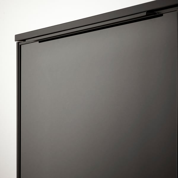 RANNÄS TV bench with doors, black/black glass, 178x42 cm