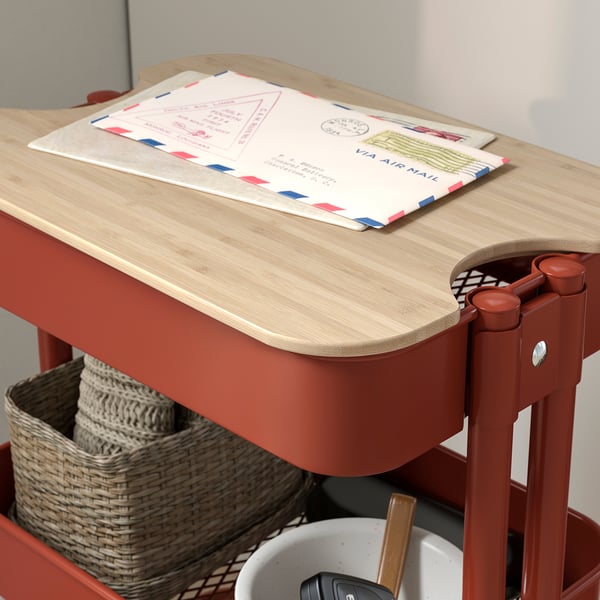 RÅSKOG / NORRÅVA Trolley with lid, red-brown, 28x38x61 cm