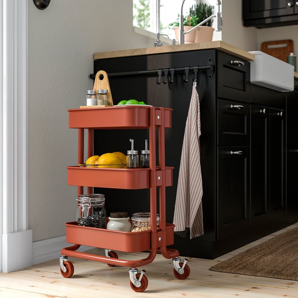 RÅSKOG Trolley, red-brown, 28x38x61 cm