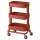 Orange RÅSKOG steel trolley - 3 shelves, wheels, perforated for airflow.
