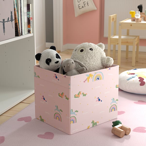 REGNBROMS Box, pink/unicorn, 33x38x33 cm