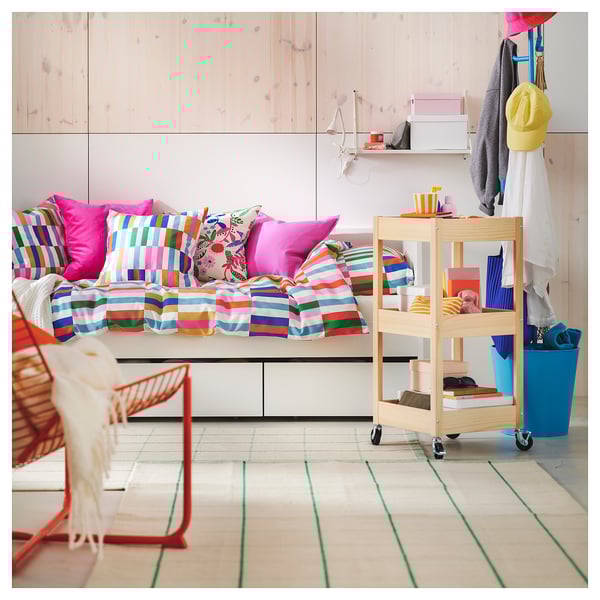 RIDSTIG Rug, flatwoven, off-white/green, 133x195 cm