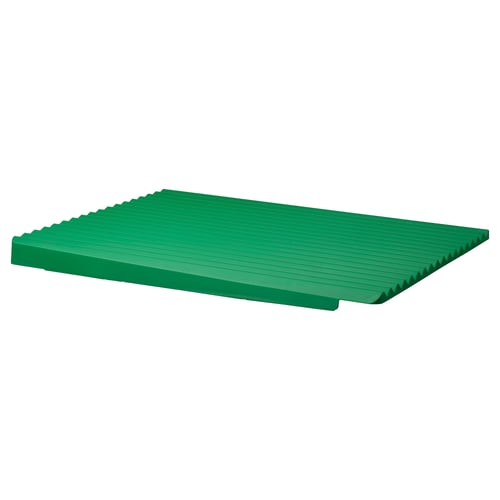 A green RINNIG dish drainer with a rectangular shape and ridged design made of polypropylene plastic.