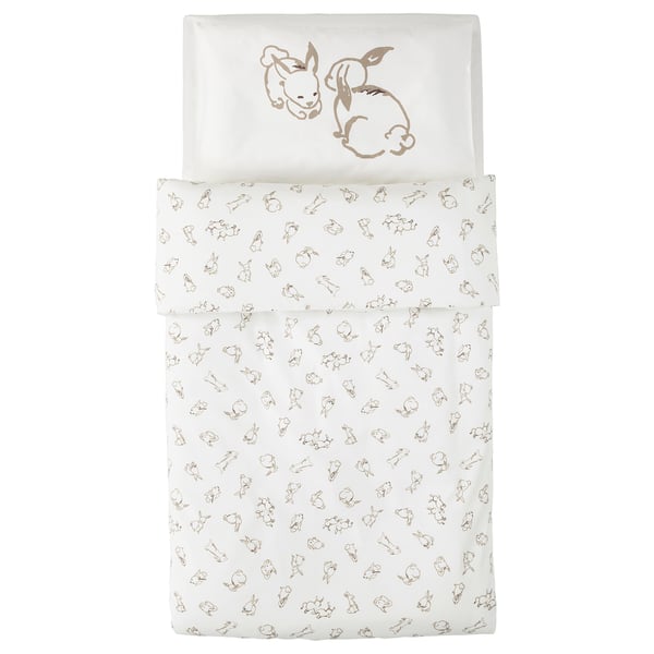 RÖDHAKE Duvet cover 1 pillowcase for cot rabbit pattern/white/beige