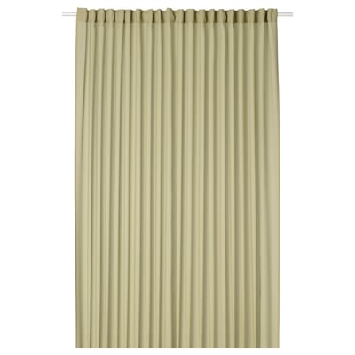 This image shows a light olive green sheer curtain from the ROSENROBINIA collection, made of recycled polyester, with a simple rod pocket design.