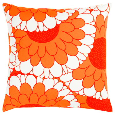 SANDETERNELL pillow, orange-white floral print, square, recycled cotton-polyester.