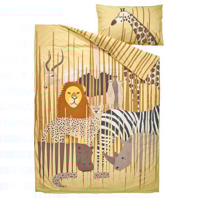 SANDLÖPARE Duvet cover and pillowcase, yellow/savannah, 150x200/50x80 cm
