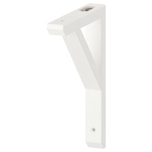 White wooden l-shaped shelf bracket for 20-30 cm shelves, reversible design.