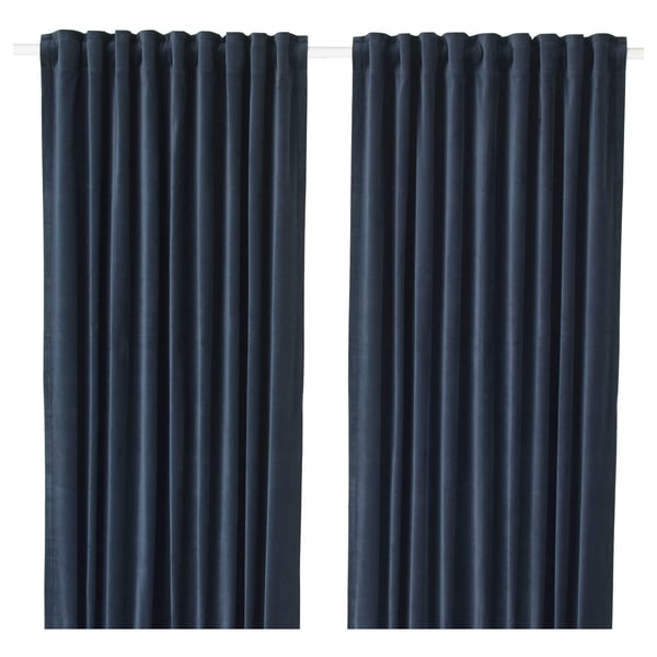 SANELA: dark blue velvet curtains. Thick, luxurious, cotton; sound-dampening; hang straight.