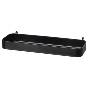 SKÅDIS black rectangular wall shelf. Modern, minimal, metal with glossy finish. No visible support, seamless design.