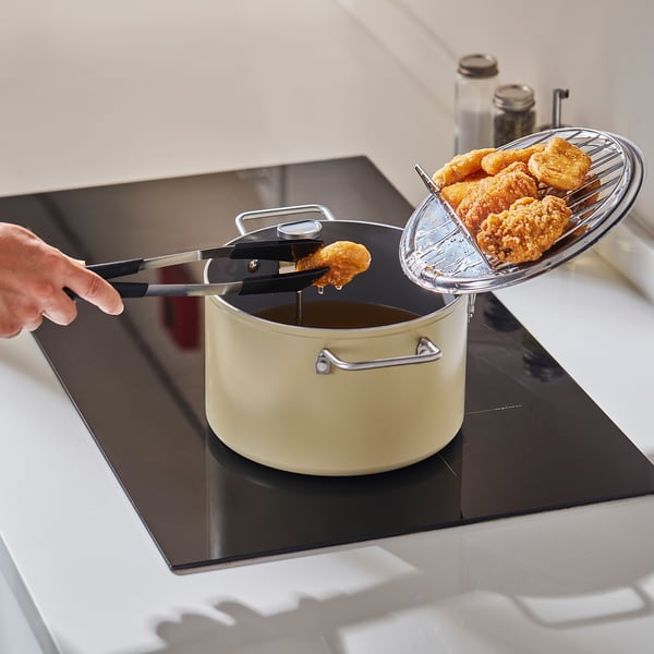 SKÄGGTORSK Frying pot, non-stick coating light beige-green, 4 l