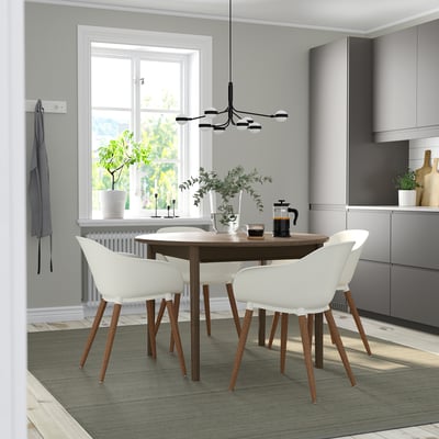SKANSNÄS / GRÖNSTA Table and 4 chairs, with armrest brown/white, 115/170 cm