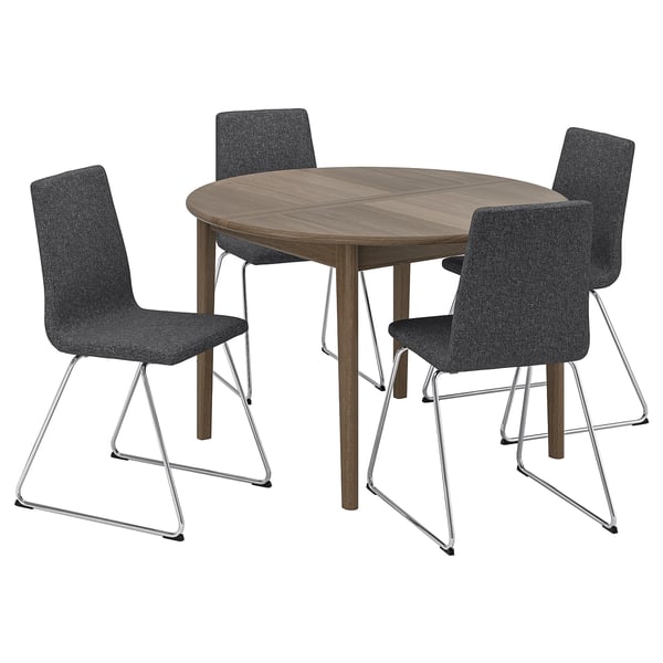 SKANSNÄS / LILLÅNÄS Table and 4 chairs, brown beech/chrome-plated Gunnared dark grey, 115/170 cm